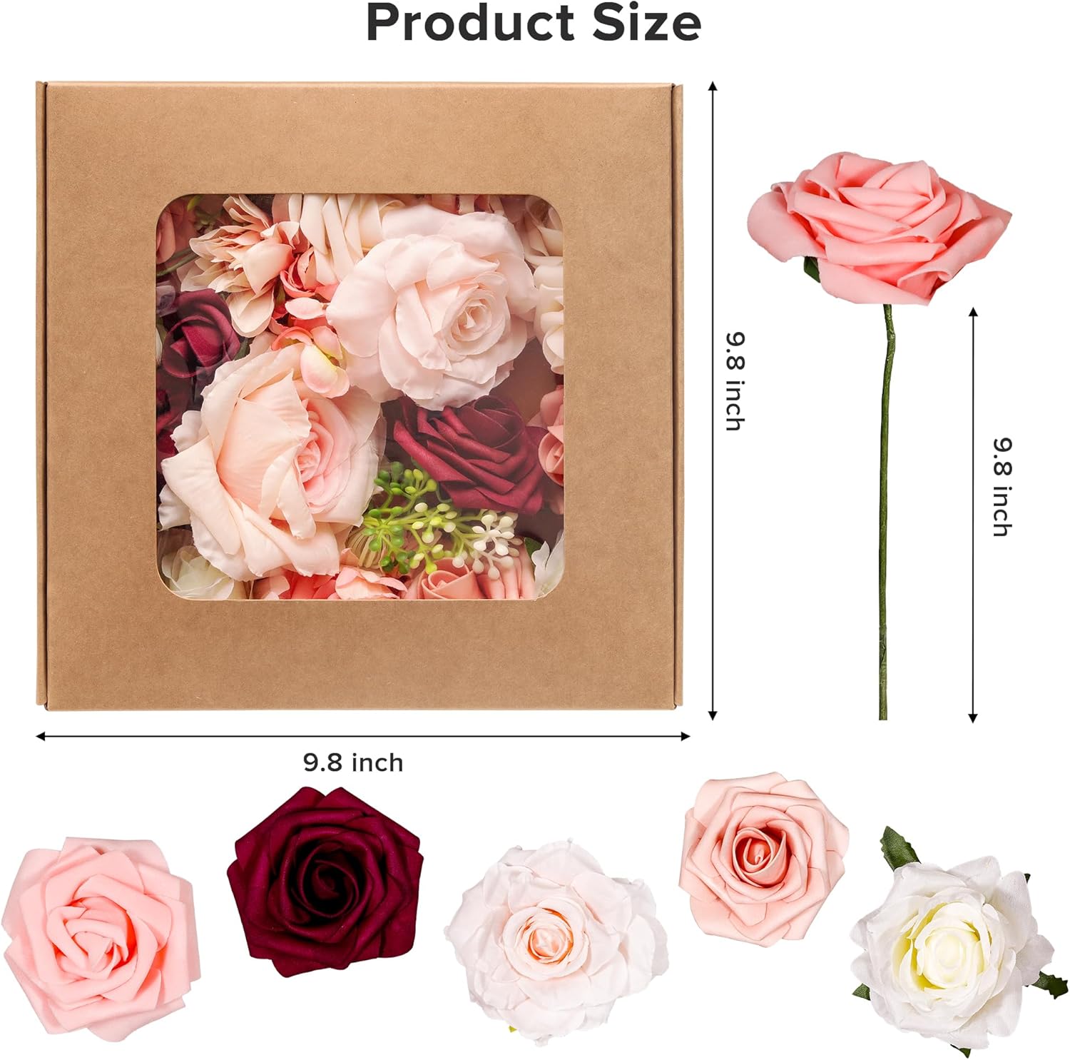 Roses Artificial Flowers Box Set Faux Flowers With Stems And Green ...