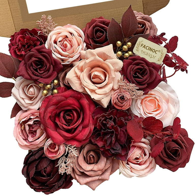 Roses Artificial Flowers Burgundy Fake Flower Bulk for DIY Wedding