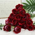thumbnail image 1 of Roses Artificial Flowers, Fake Velvet Silk Roses in Bulk for Home Decor Indoor, Fake Roses Realistic Flowers with Stems for Wedding Centerpiece Party Decor (24, Purplish Red), 1 of 7
