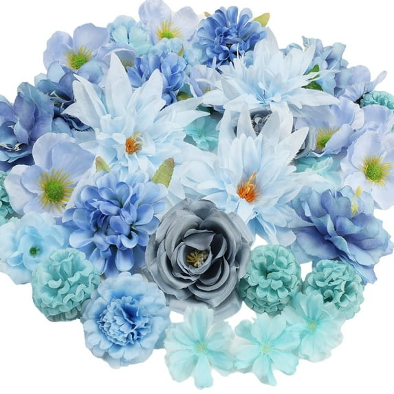 Roses Artificial Flowers Heads Bulk, Vintage Dried Flowers Artificial Rose Heads Silk Fake Rose for Wedding Centerpieces Dining Table Decor Wall Flowers Decorations, set of 1(Sky Blue,3.9x2")