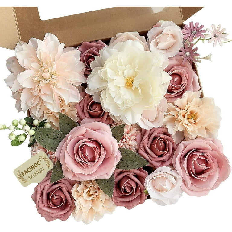 Roses Artificial Flowers Pink Bouquets Box Set for DIY Bridal
