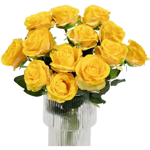 Roses Artificial Flowers Realistic Single Stem Flowers Silk Rose Bouquet for Wedding Party Office Home Decor (Red)