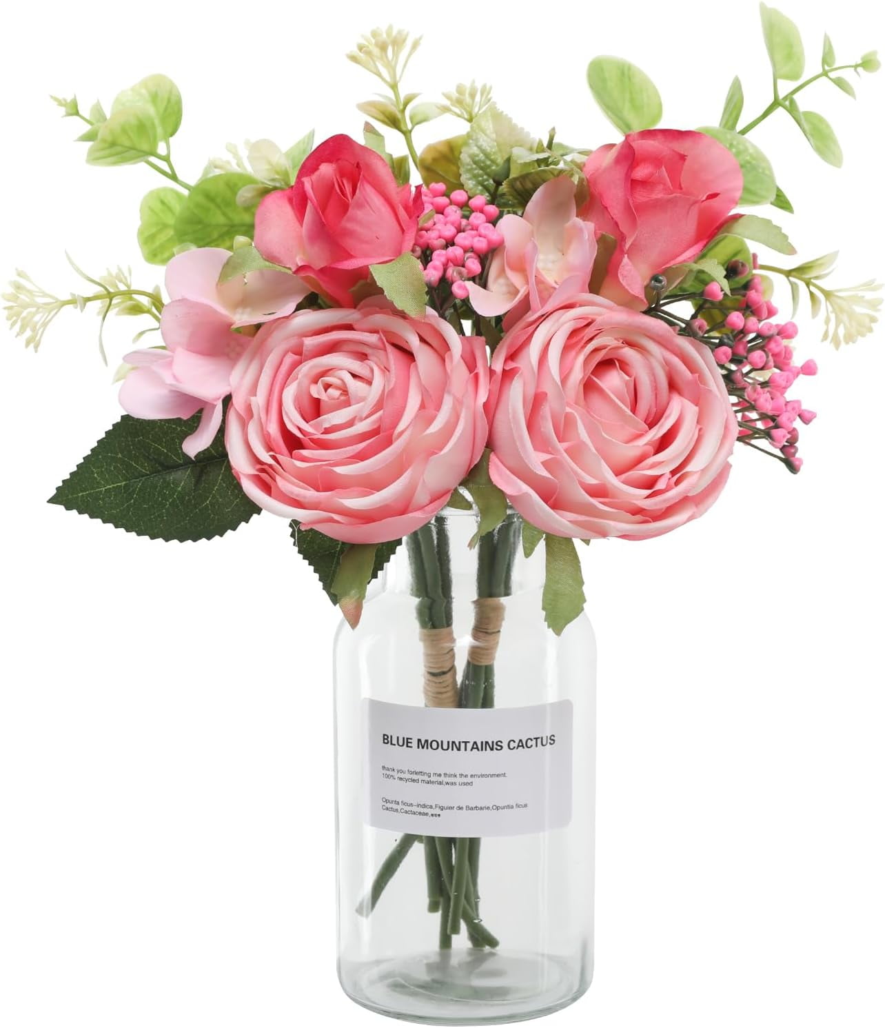 Roses Artificial Flowers in Vase,Realistic Floral Fake Roses Bouquet Silk Flower Arrangement