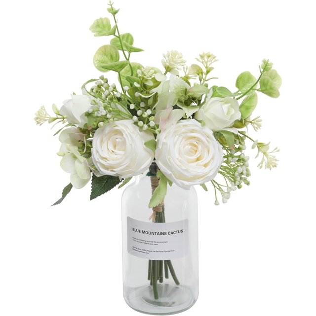 Roses Artificial Flowers in Vase,Realistic Floral Fake Roses Bouquet