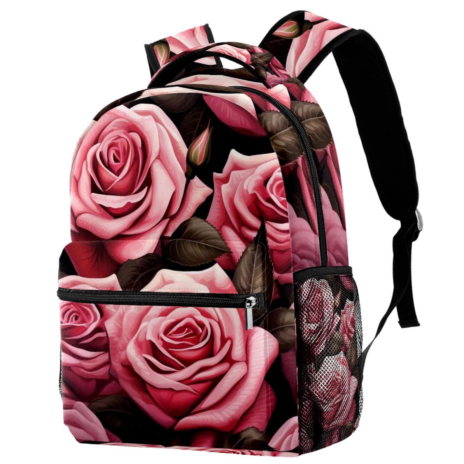 8790 Red Roses Black ’s Backpack Purse Causal Daypack Work Travel College Herdesigns-Romantic-Rose-  main image 2