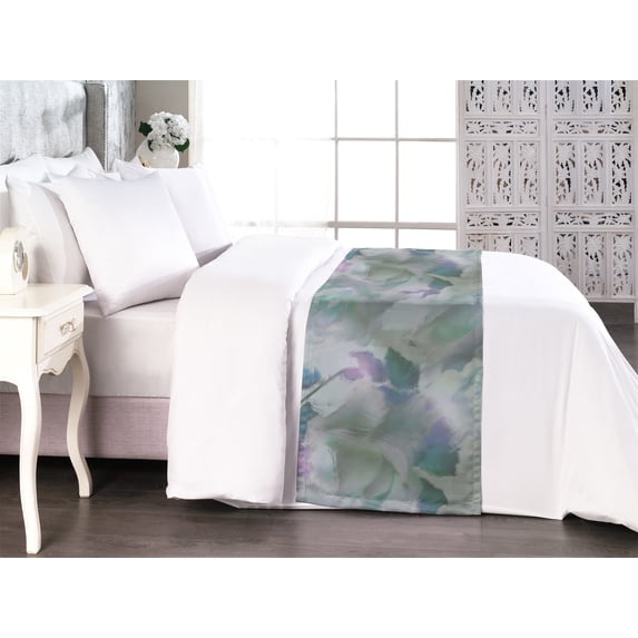 Roses Bed Runner, Blurry Style Abstract Flowers Watercolor Painting Style Pattern Print, Decorative Accent Bedding Scarf for Hotels Homes & Guest Rooms, Queen, Mint Green Lilac and Grey, by Ambesonne