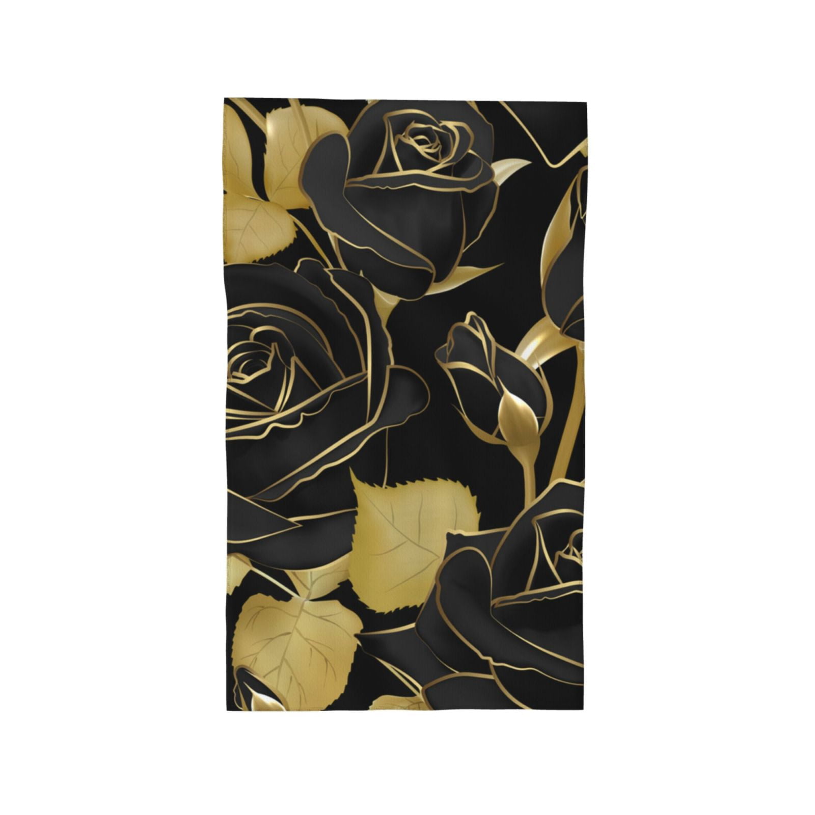 Roses Black And Golden Leaf Glitter 27.5" x 16" Ultra Soft Hand Towel, Face Wash Cloth for Bathroom, Gym, Travel, Pool