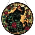 thumbnail image 1 of Roses Black Cat Gothic Stained Glass Window Hanging Suncatcher Glass Panel with Metal Chain Sun Catchers Wall Art Home Decor Gift for Women Mother's Day, 1 of 6