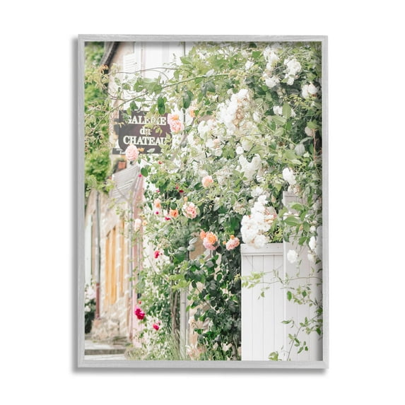 Roses Blooming French Neighborhood Town & City Photograph Gray Framed Art Print Wall Art
