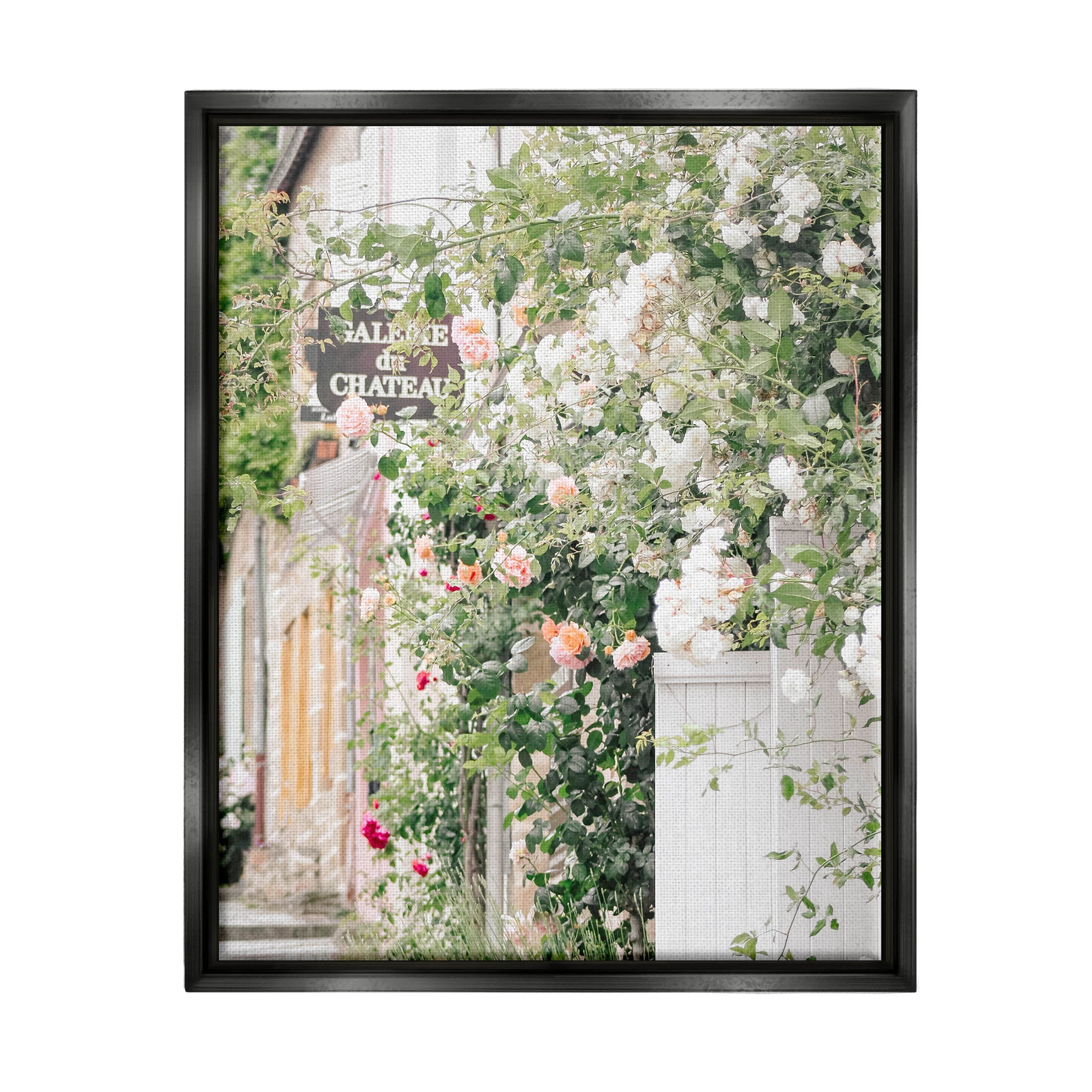 Roses Blooming French Neighborhood Town & City Photograph Jet Black Framed Art Print Wall Art