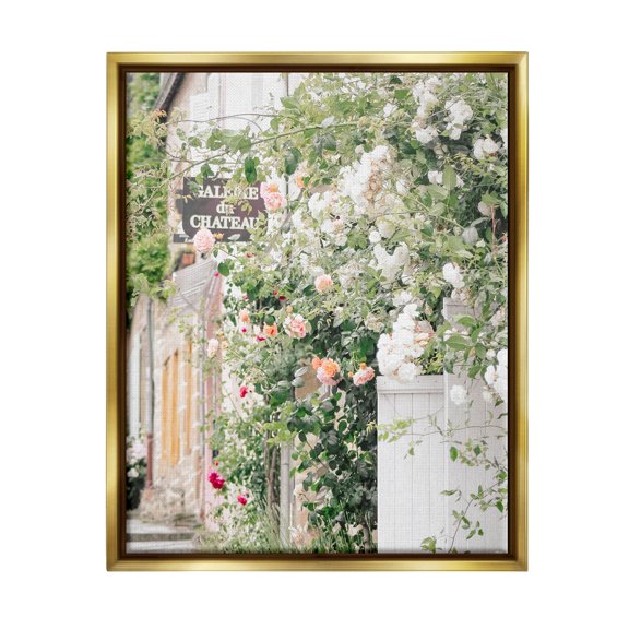 Roses Blooming French Neighborhood Town & City Photograph Metallic Gold Framed Art Print Wall Art