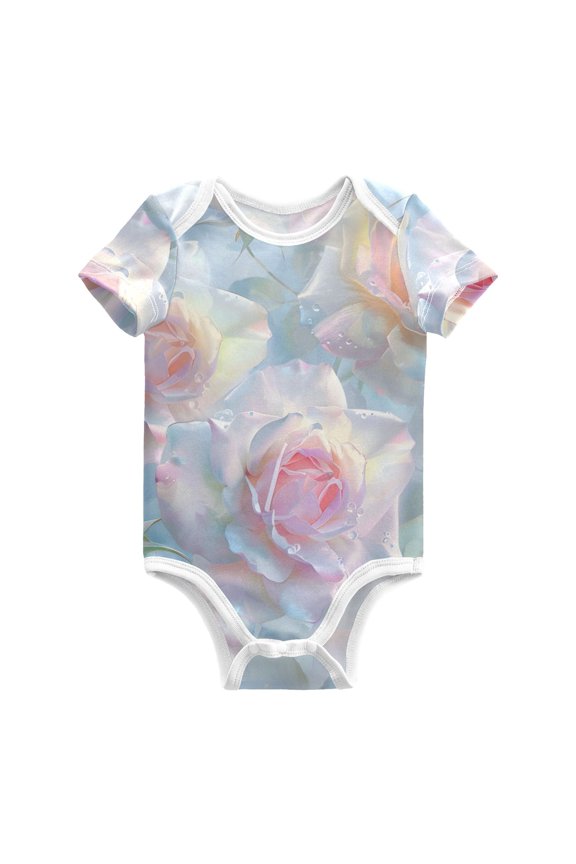 Roses Blooming Pure Cotton Bodysuit Short Sleeve Pajamas One-Piece Romper Unisex 9M