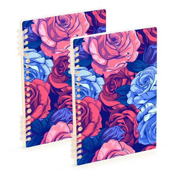 Roses Blue Red Ring Binder Notebook Journey Note Diary College Ruled Spiral Notebook Study Loose Leaf Paper A5 60 Pages