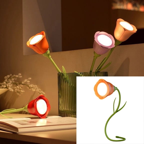Roses Book Light for Reading, USB Rechargeable Flower Lamp, Bendabled Light with 3 Color Modes and Stepless Dimming for Reading at Night, Gifts for Book Lovers,Saffron