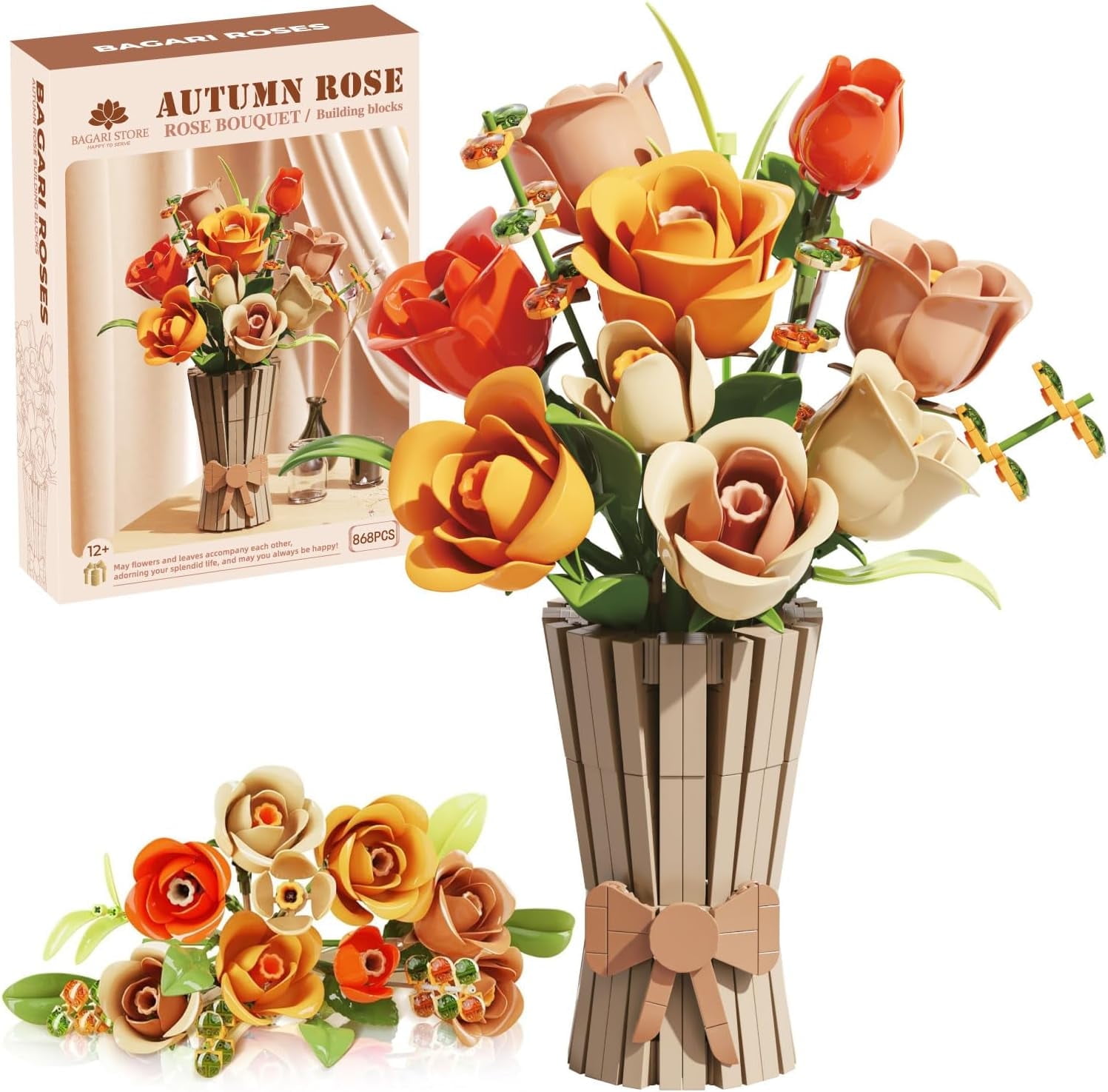 Hispering Roses Building Block Set CuteHelper Roses Bouquet Building Set - with Vase, Compatible with Lego ...