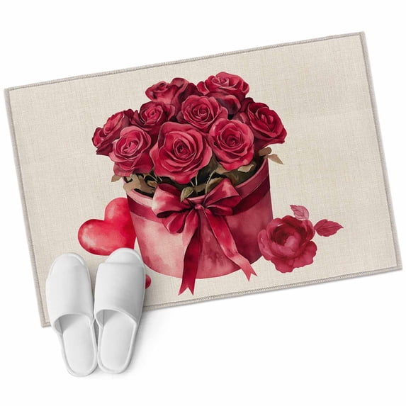 Roses Bow Box Washable Area Rug 2 x 3 ft Valentine's Day Love Heart, Soft Non Slip Rugs Stain Repellent Indoor Felt Carpet for Living Dining Room Bedroom Home Office