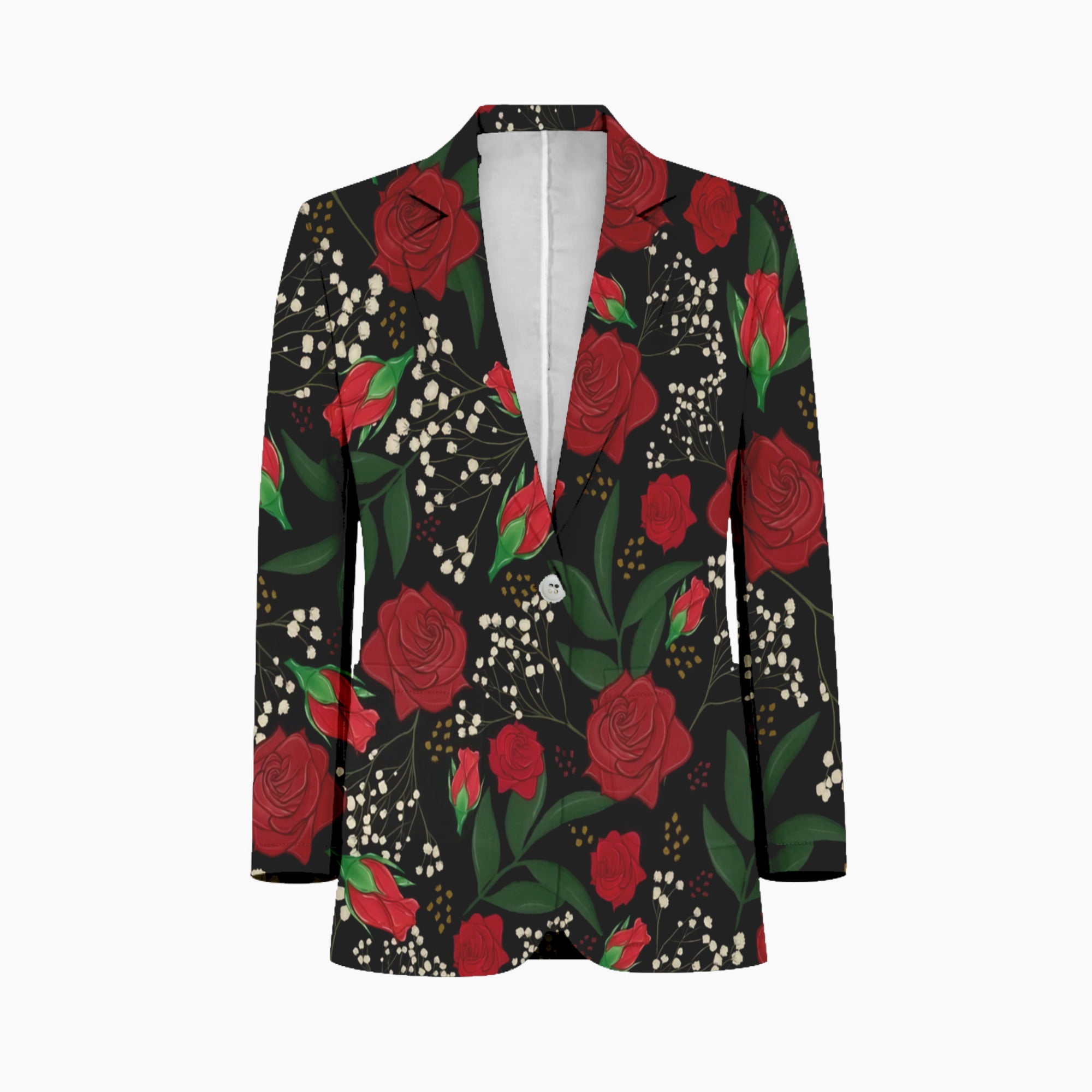 Roses Buds Leaves Black Customized Men's Suits full man Shawl Collar ...