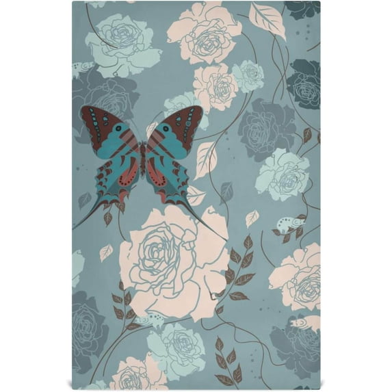 Roses Butterflies Kitchen Dish Towels 4 Pack Absorbent Hand Towels, Lint-Free 18"x28" Spring Flowers Fast Drying Hanging Dishcloths for Cooking Baking Home Clean