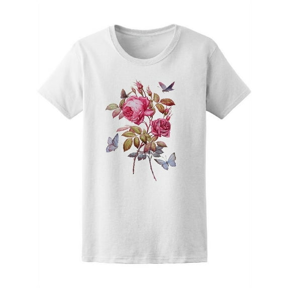Roses Butterfly Watercolor T-Shirt Women -Image by Shutterstock, Female Small