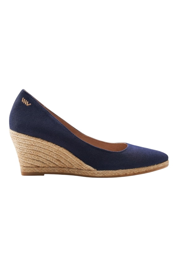 Roses Canvas U Cut Espadrille Wedges - Navy Blue / 9