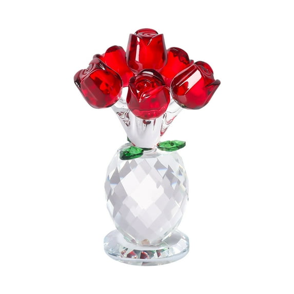 Roses Crystal Ornament, Elegant Glass Flower Figurine for Home & Car Decor, Perfect Valentine's Day, Anniversary, Birthday Gift, Multiple Colors