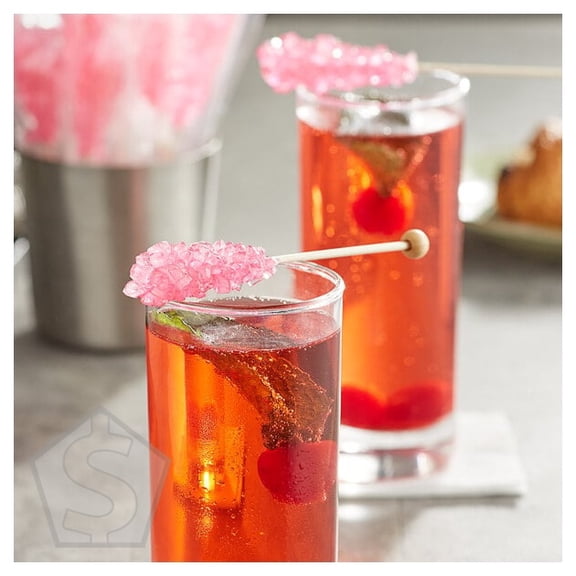 Roses Dryden and Palmer Pink Cherry Wrapped Rock Candy Swizzle Stick - 72/Case