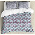 thumbnail image 1 of Roses Duvet Cover Set Queen Size, Vintage Like Damask Pretty Flowers Illustrated Harbor Stripes Vintage Folk Print, 3 Piece Bedding Set with 2 Pillow Shams, Multicolor, by Ambesonne, 1 of 3