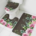 thumbnail image 1 of Roses Eucalyptus Leaf Bathroom Rugs Set Spring Watercolor Floral Walnut Wood Non Slip Absorbent Soft Bath Mats 3 Piece Set with Bathroom Rug, U-Shaped Floor Mat, Toilet Seat Cover Large Size, 1 of 9