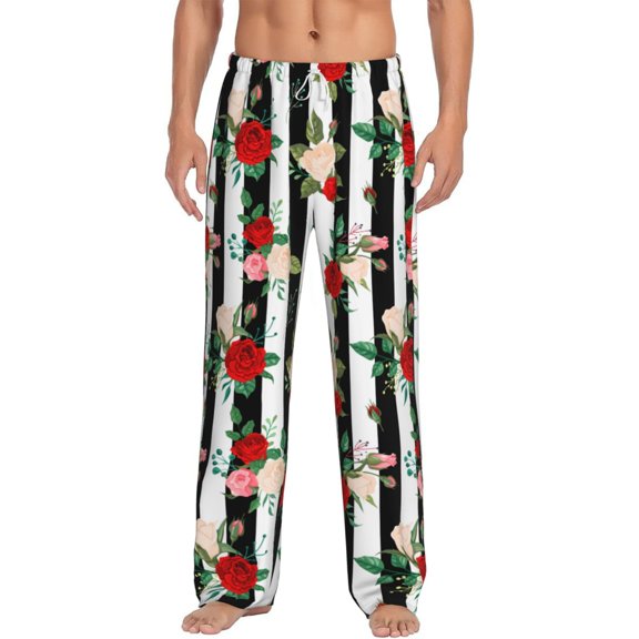 Roses Floral Men's Pajama Pants Soft Breathable Sleep Lounge Pants with Pockets, Elastic Waist PJS Bottoms for Nightwear & Home X-Large