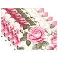 thumbnail image 1 of Roses Flower 4 PCs Placemats Set Linen Non-Slip Table Mat Rectangular Washable for Dining Kitchen Party 12"x18", 1 of 8