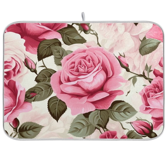 Roses Flower Dish Drying Mat Microfiber Kitchen Pad Large Counter Absorbent Dish Mats Drainer Rack 18"x24"