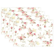 Roses Flowers 4 PCs Placemats Set Linen Non-Slip Table Mat Rectangular Washable for Dining Kitchen Party 12"x18"