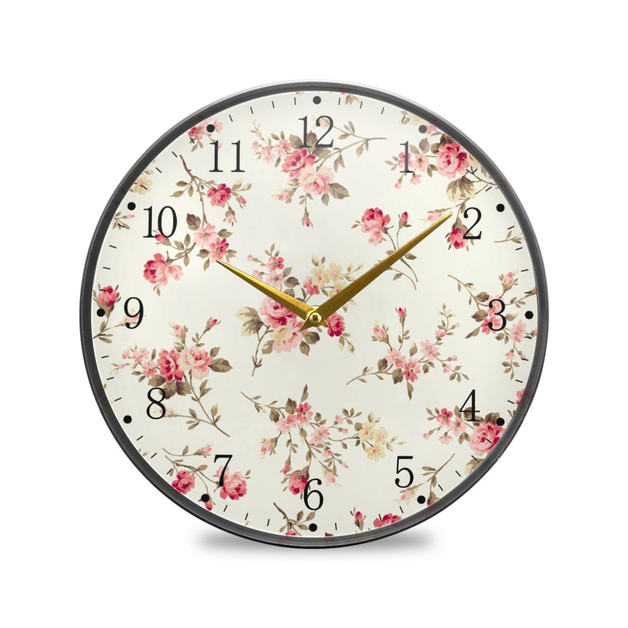 Roses Flowers Acrylic Wall Clocks Quiet Round Clock Battery Operated ...