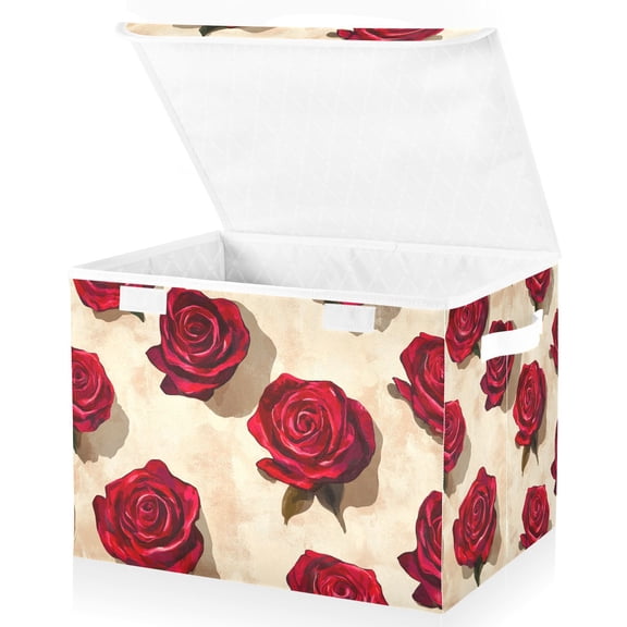 Roses Flowers Floral Storage Basket for Shelves Foldable Container Organizer for Organizing Toys Clothes Books with Handles