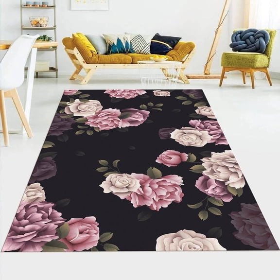 Roses Flowers Rug, Modern Popular Home Rug, Washable Soft Fluffy Large Floor Carpet for Bedroom Living Room Office Decorative 2'x3'
