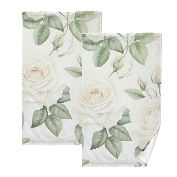 Roses Flowers Leaves Bath Hand Towels 2 Pcs Absorbent Face Towel Soft Breathable Cotton Towel Set for Bathroom Kitchen Hotel Spa Decor