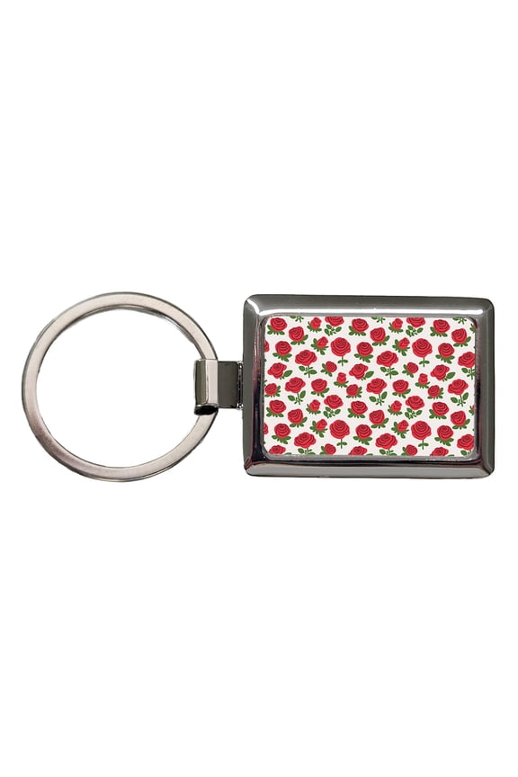 Roses Flowers Red Cute Pattern Metal Rectangle Keychain