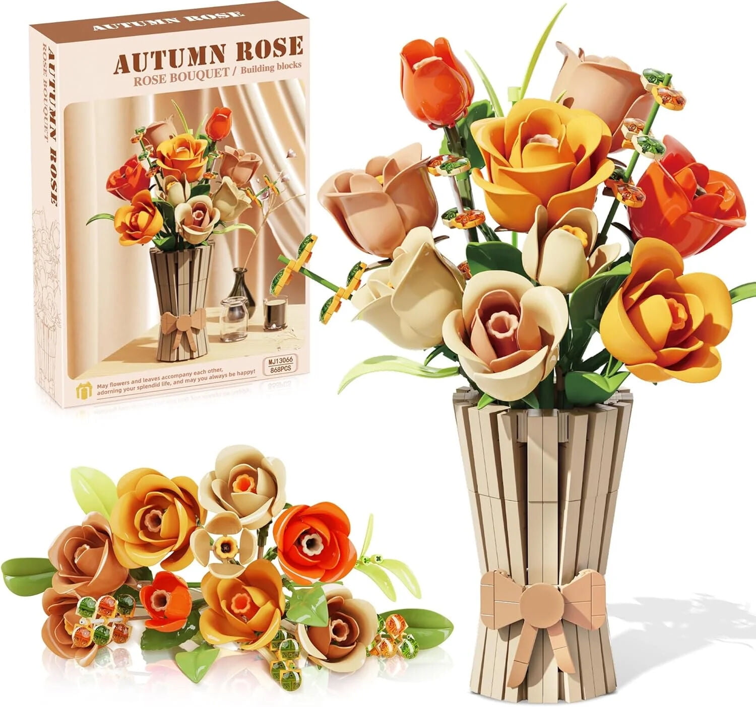 Roses Flowers Set with Vase,Valentines Day Gifts, Icon Wildflowers Bouquet Botanical Collection Kits Compatible with Lego Flowers