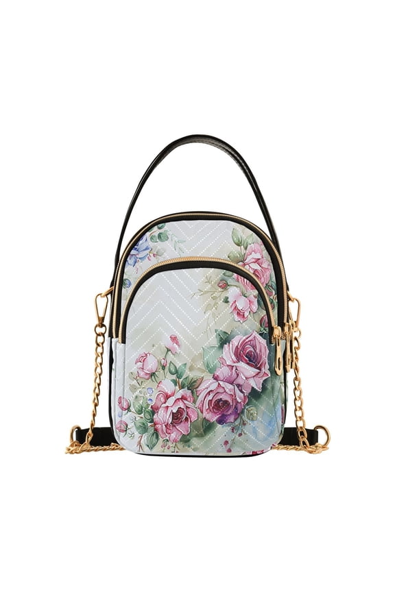 Roses Flowers Watercolor Women Quilting Handbags Shoulder Bag Cross Body Bag with Crossbody Strap Hobo Bags Chain Strap