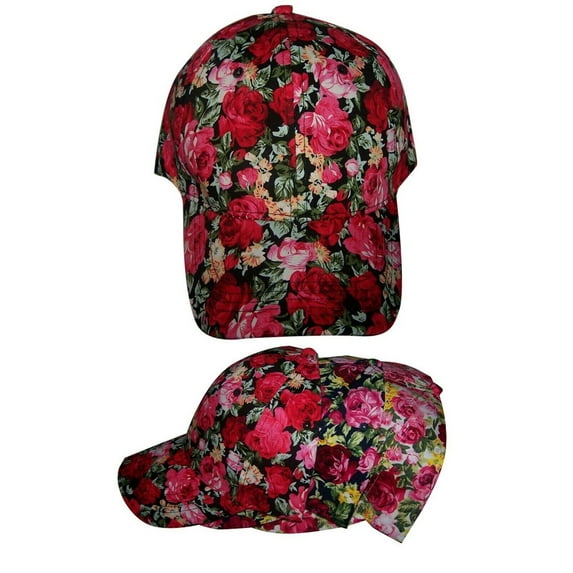 Roses Flowers Women Printed Baseball Caps Hats - Black Color -- FREE USA Shipping-- (WomCap74)