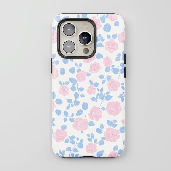 Roses For All iPhone Series Protective Phone Case Pastel Floral Pink Blue
