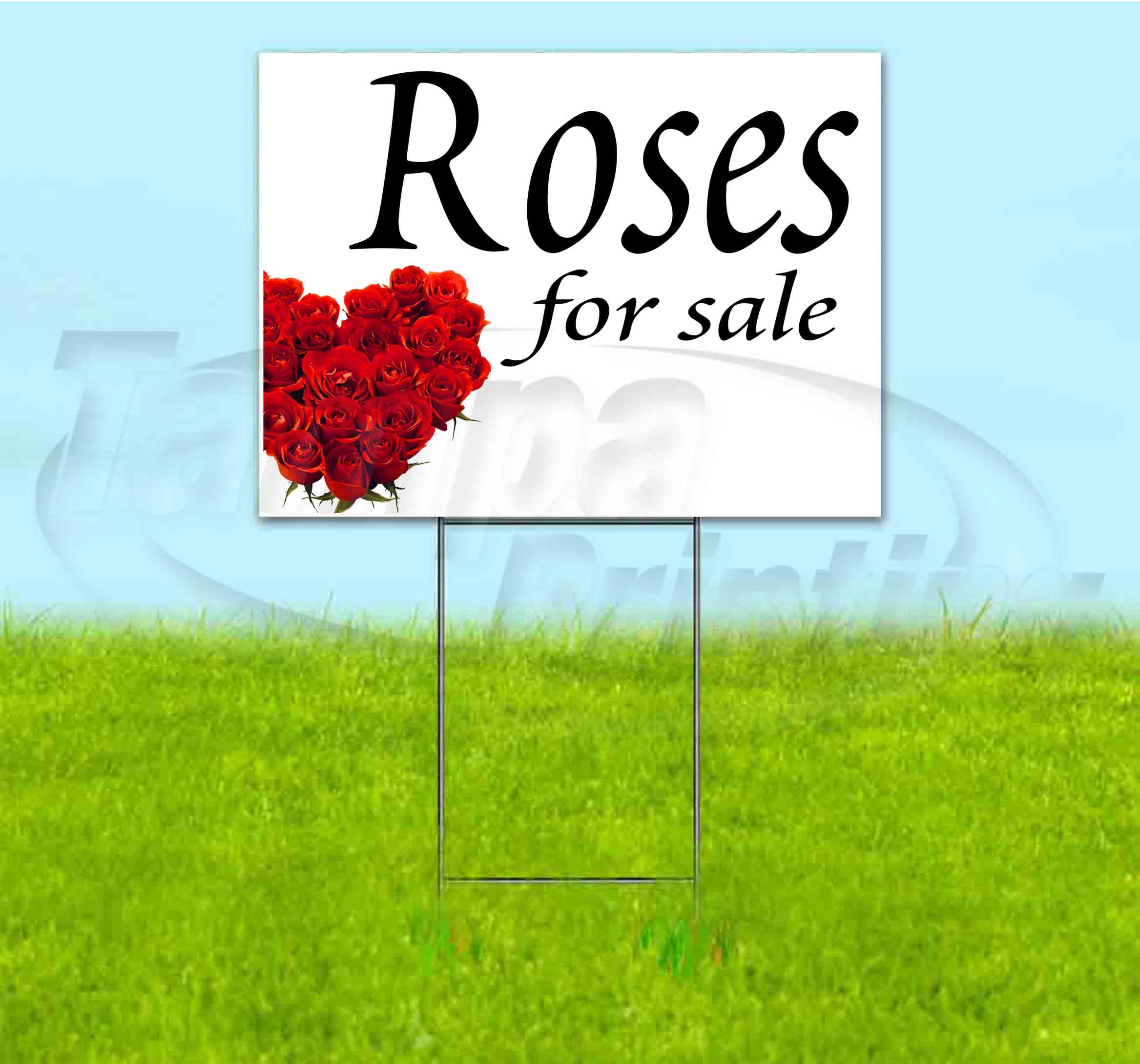 Roses For Sale (18" x 24") Yard Sign, Includes Metal Step Stake