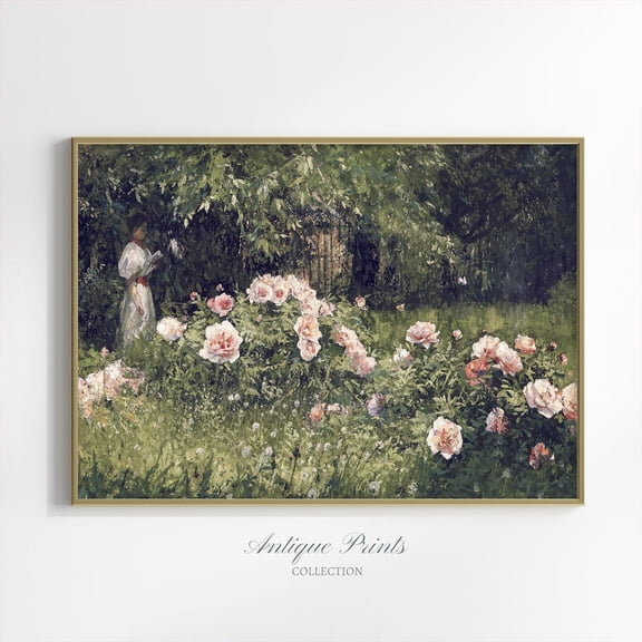 Roses Garden Vintage, Cottage Print, European Antique Wall Art, French Country Print, Floral Farmhouse Wall Decor, Home Decor #683, 16x24 UNFRAMED