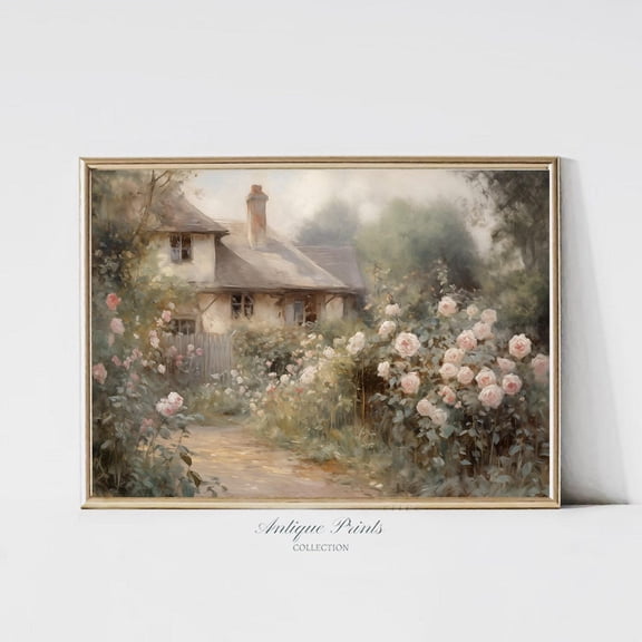 Roses Garden, Vintage Spring Cottage Wall Art, Antique Floral Print, Spring Farmhouse Wall Decor, Home Decor #660, 16x24 UNFRAMED