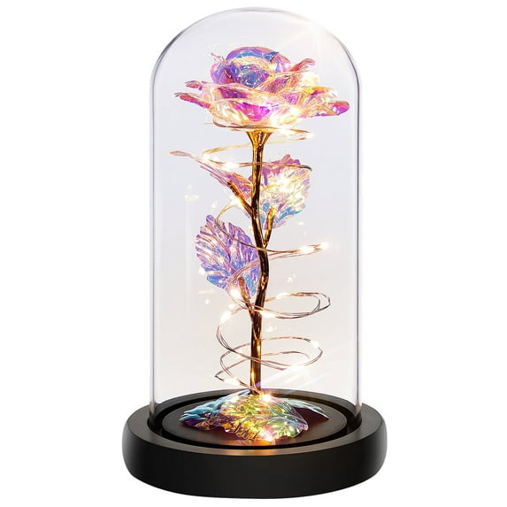 Roses Gifts for Women, Mom Birthday Gifts, Colorful Artificial Flower Rose Light Gift in A Glass Dome, Gifts for Daughter Women Mom Rose Gifts for Mothers Day, Valentines Day, Anniversary