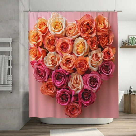 Roses Heart Shower Curtain 72X72In For Bathroom, Waterproof Fabric Quick Dry Soft Decoration Set