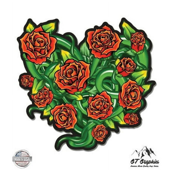Roses Heart Tattoo - 5" Vinyl Sticker - For Car Laptop I-Pad - Waterproof Decal