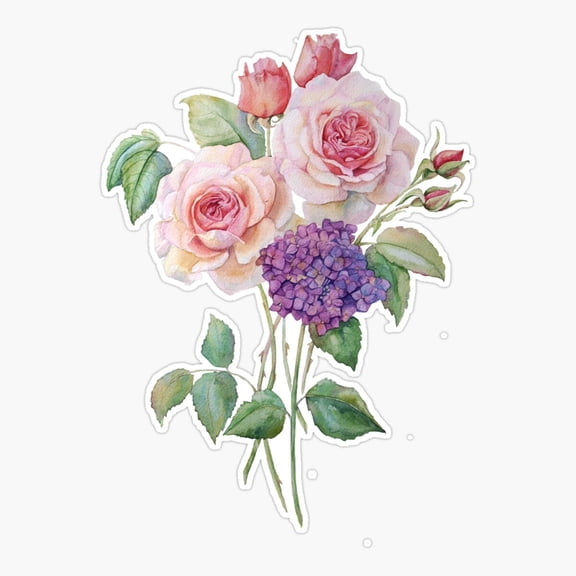 Roses Hydrangea Floral Art Vinyl Decal Sticker