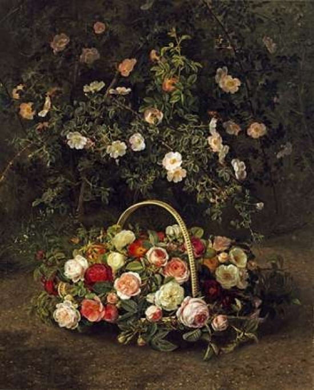 Roses In a Basket Beside a Rose Bush Canvas Art - Johan Laurents Jensen (24 x 30)
