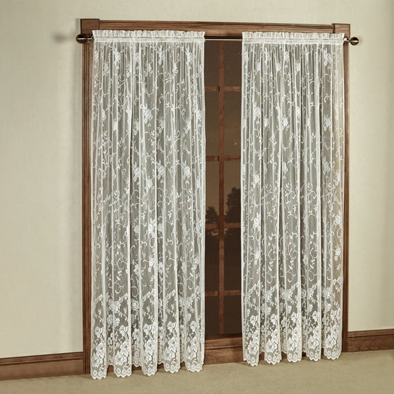 Roses Ivory Polyester Lace Rod Pocket Window Treatment; 2-84L Panels Set